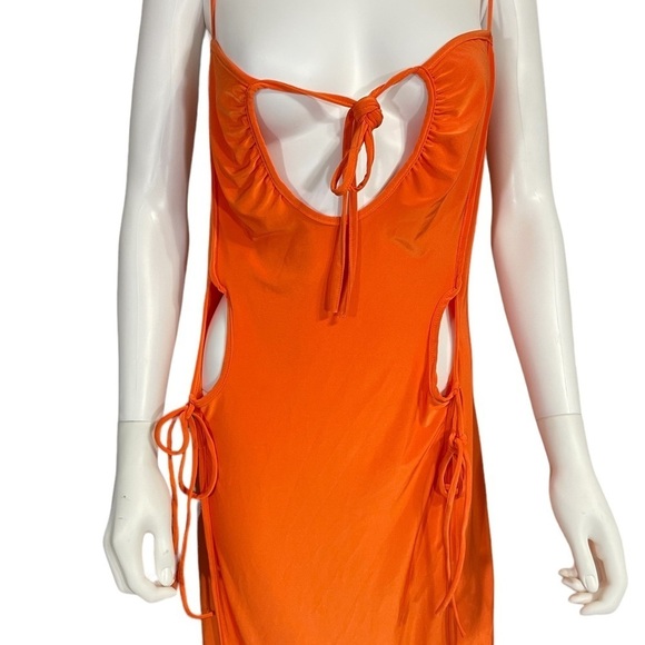 Women's Cut Out Detailed Sleeveless Orange Dress - Picture 3 of 7